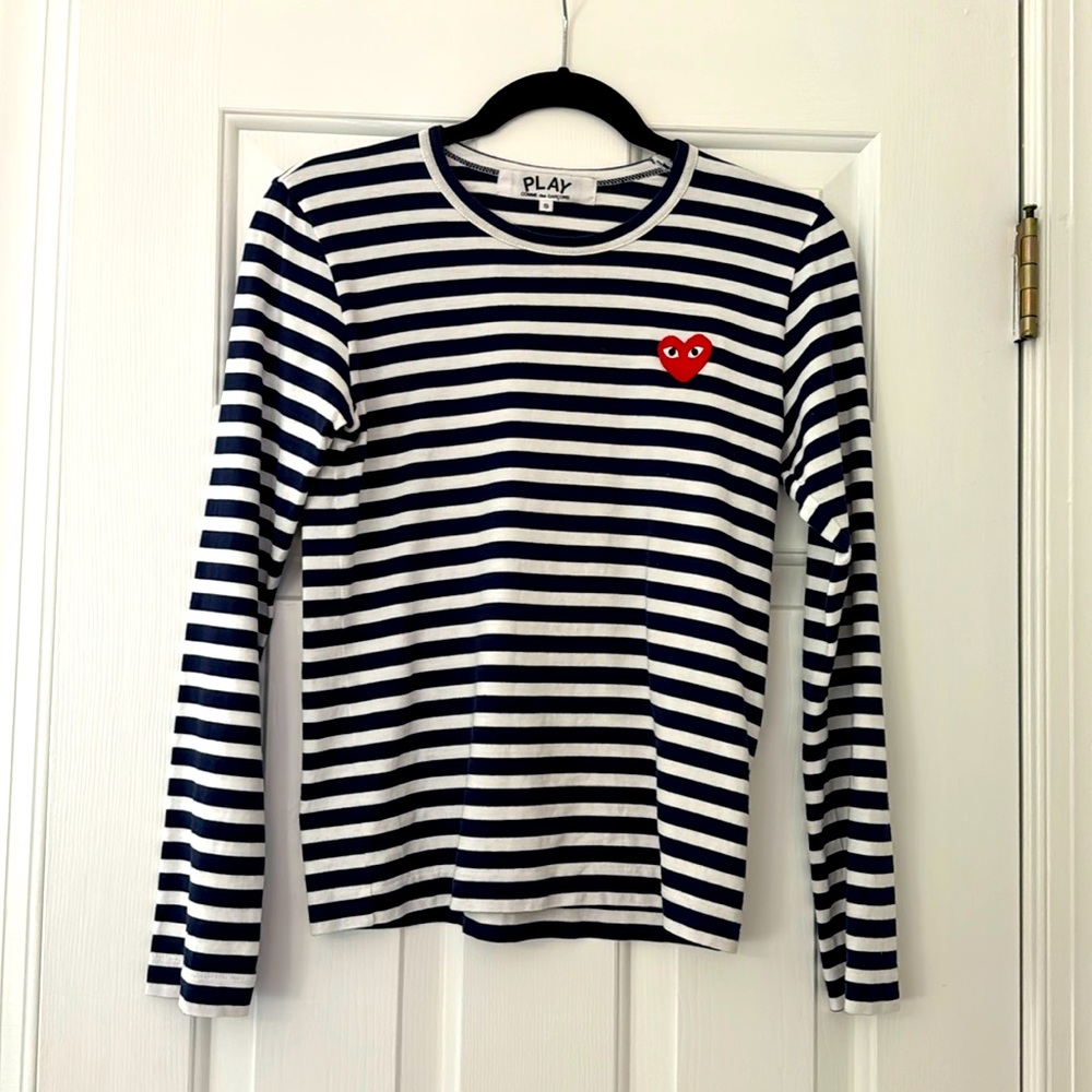 Comme des Garcon long sleeve tee navy and white striped gently worn size S